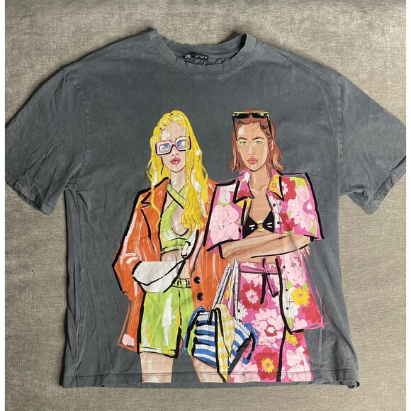 Zara Tops - Zara T-Shirt grey with Girls Print Size L